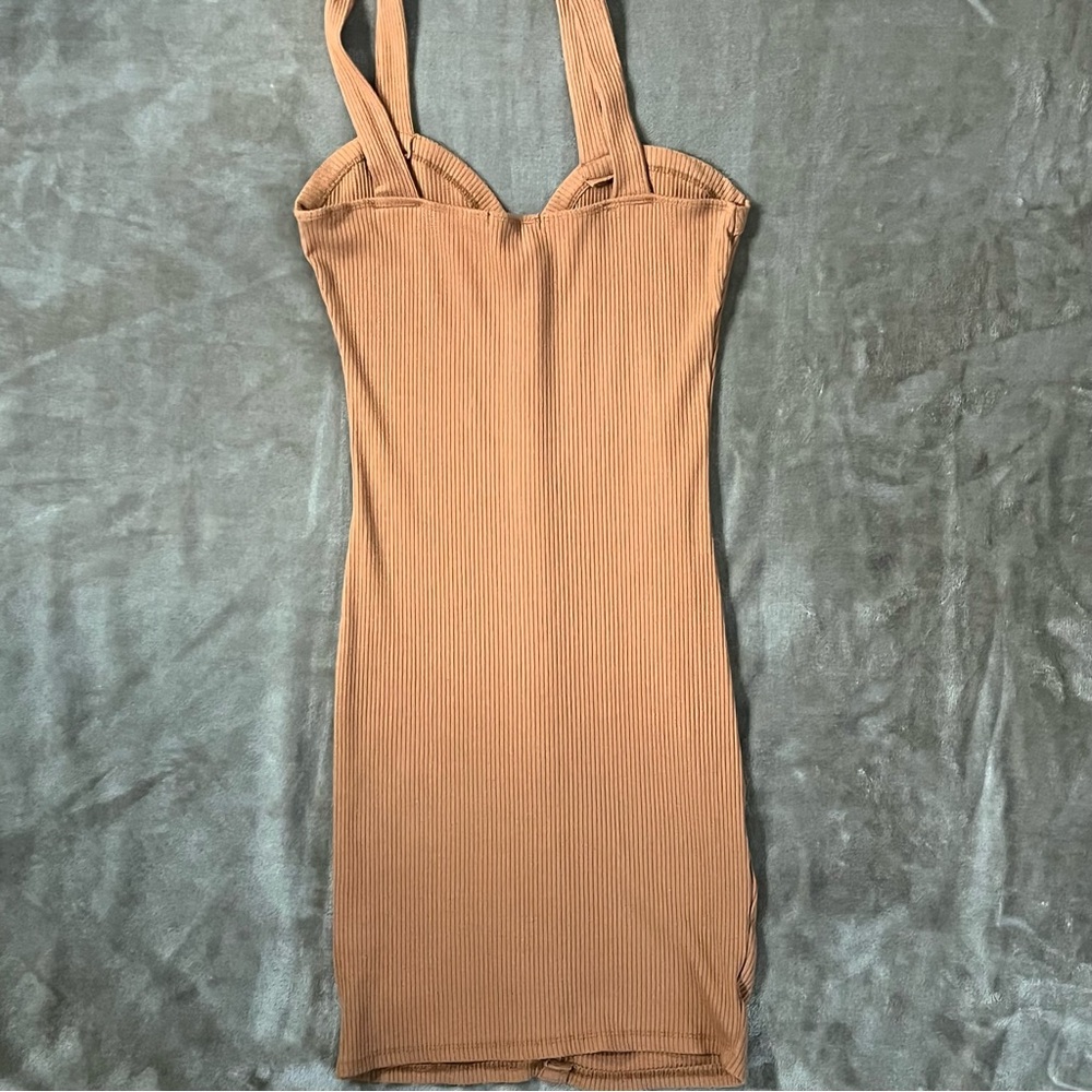 Mind Code Caramel Button Bodycon Dress - image 2